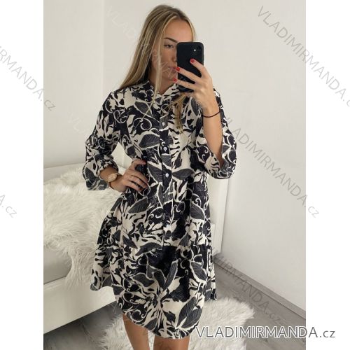 Šaty košilové oversize dlouhý rukáv dámské (S/M/L ONE SIZE) ITALSKÁ MÓDA IMWGS223367/DR S/M Krémová