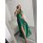 Šaty carmen dlhé na ramienka elegantné saténové dámske (S/M ONE SIZE) TALIANSKA MÓDA IMPBB22B22735/DR - zelená lipová - S/M