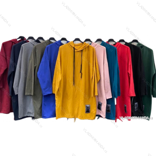 Šaty mikinové s kapucí dlouhý rukáv dámské nadrozměr (2XL/3XL ONE SIZE) ITALSKÁ MÓDA IMC22704