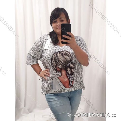 Svetr tenký oversize krátký rukáv dámský nadrozměr (3XL/4XL ONE SIZE) ITALSKÁ MÓDA IM422CATWALK