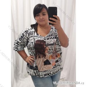 Svetr tenký oversize krátký rukáv dámský nadrozměr (3XL/4XL ONE SIZE) ITALSKÁ MÓDA IM422PARIS