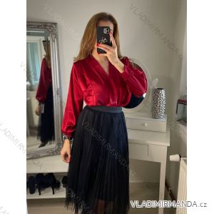 Body alá halenka elegantní saténové  dlouhý rukáv dámské (S/M ONE SIZE) ITALSKÁ MÓDA IMM22LS17519/DR