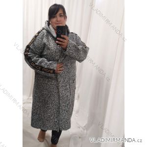 Kabát beránkový s kapucí dlouhý rukáv dámský nadrozměr (XL/2XL ONE SIZE) ITALSKÁ MÓDA IMBM22008