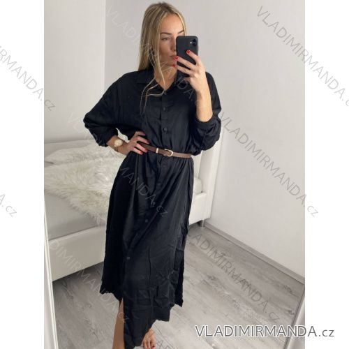 Šaty dlouhé košilové s páskem dlouhý rukáv dámské (M/L/XLONE SIZE) ITALSKÁ MÓDA IMPBR22A4895-R9/DR
