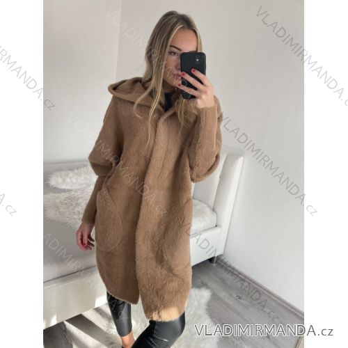 Kabát alpaka s kapucí dámský (S/M/L ONE SIZE) ITALSKÁ MÓDA IMD22918 XL/2XL Brown