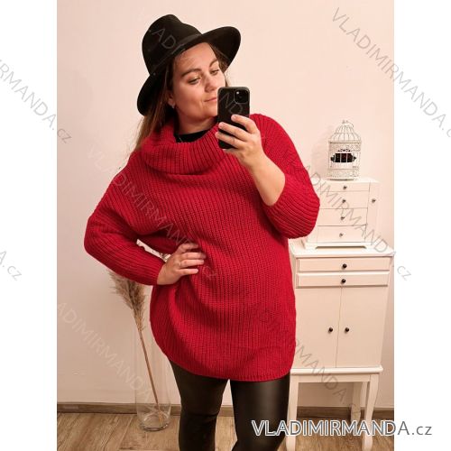 Svetr dlouhý rukáv dámské (XL/2XL/3XL ONE SIZE) ITALSKá MóDA IM422VERO/DR 2XL/3XL smaragdová