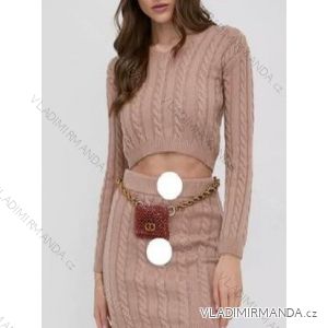 Souprava pletená svetr a sukně dlouhý rukáv dámské (S/M ONE SIZE) ITALSKÁ MÓDA IMWAA223694