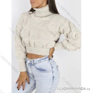 Svetr moher pletený s rolákem dlouhý rukáv dámské (S/M ONE SIZE) ITALSKÁ MÓDA IMWAA223707