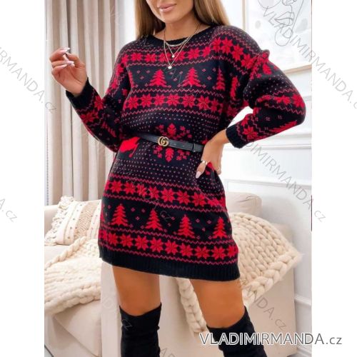 Šaty pletené vánoční dlouhý rukáv dámské (S/M ONE SIZE) ITALSKÁ MÓDA IMWK223730