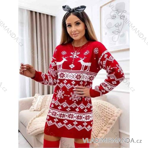 Šaty pletené vánoční dlouhý rukáv dámské (S/M ONE SIZE) ITALSKÁ MÓDA IMWK223733