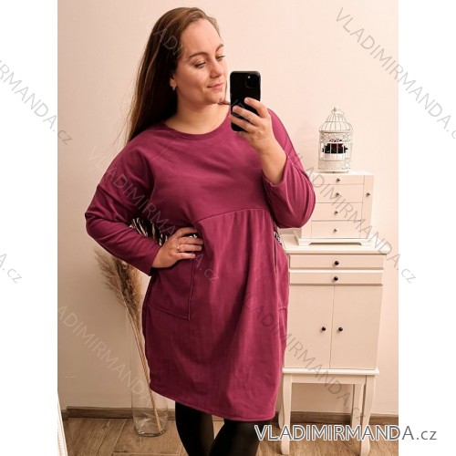 Šaty flaušové dlouhý rukáv dámské nadrozměr (2XL/3XL/4XL ONE SIZE) ITALSKá MóDA IM422SIENA/DR 3XL/4XL fialová