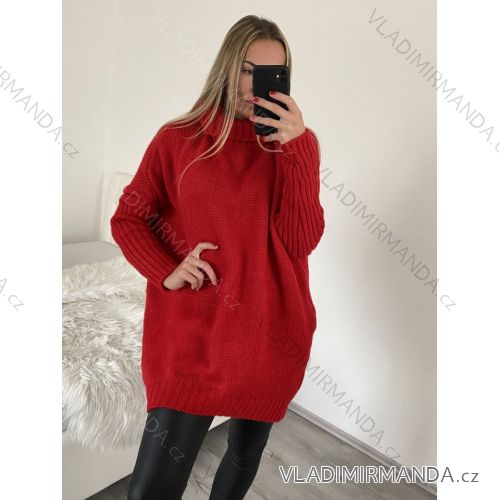 Svetr prodloužený oversize dlouhý rukáv dámské (XL/2XL ONE SIZE) ITALSKÁ MÓDA IMWG218508