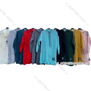 Šaty teplé s kapucí dlouhý rukáv dámské (S/M/L ONE SIZE) ITALSKÁ MÓDA IMD22983