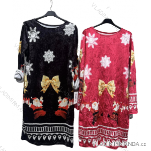 Šaty vánoční welur dlouhý rukáv dámské (S/M ONE SIZE) ITALSKÁ MÓDA IMD221003