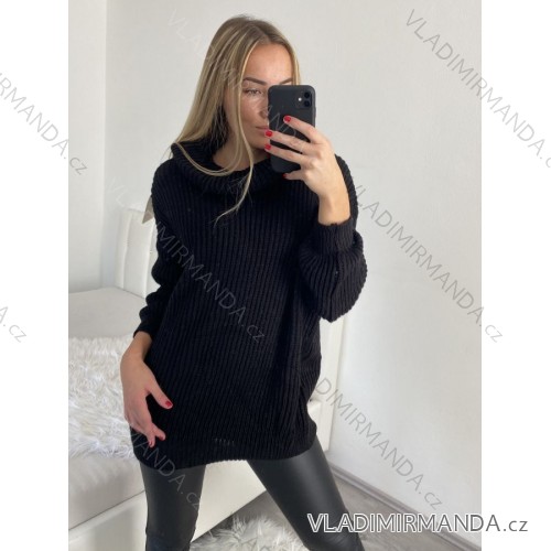 Women's Long Sleeve Turtleneck Long Sleeve Sweater (S/M/L/XL/2XL ONE SIZE) ITALIAN FASHION IM422943 XL/2XL Black