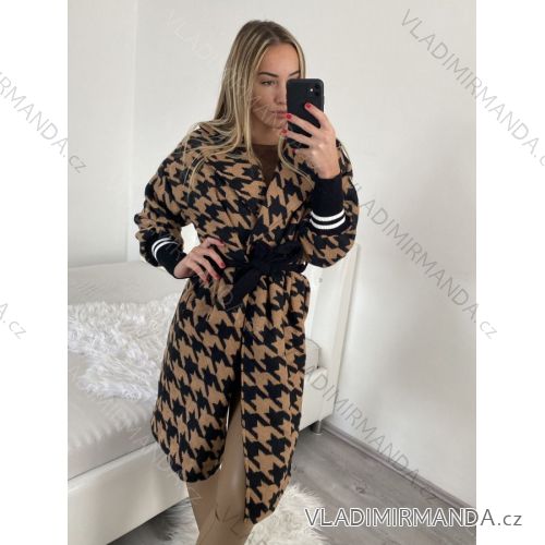 Kabát na knoflíčky s páskem dlouhý rukáv dámský (S/M ONE SIZE) ITALSKÁ MÓDA IMWL21166