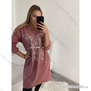 Šaty sametové teplé dlouhý rukáv dámské nadrozměr (L/XL/2XL ONE SIZE) ITALSKÁ MÓDA IM322651/DR