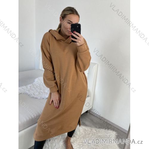 Šaty mikinové s kapucí dlouhý rukáv dámský (L/XL/2XL ONE SIZE) ITALSKÁ MÓDA IMT22025/DR