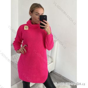Svetr pletený prodloužený s rolákem dlouhý rukáv dámský (L/XL ONE SIZE) ITALSKÁ MÓDA IM4221278