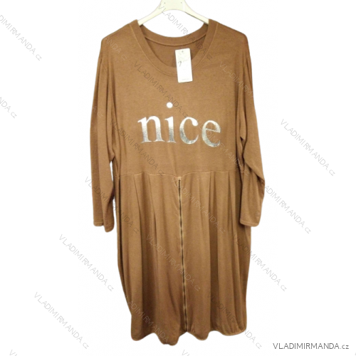 Šaty dlouhý rukáv dámské nadrozměr (3XL/4XL ONE SIZE) ITALSKÁ MÓDA IMWQ21176/DR 3XL/4XL ONE SIZE hnědá