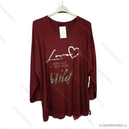 Tunika dlouhý rukáv dámská nadrozměr  (3XL/4XL ONE SIZE) ITALSKÁ MÓDA IMWQ219018B/DR 3XL/4XL vínová