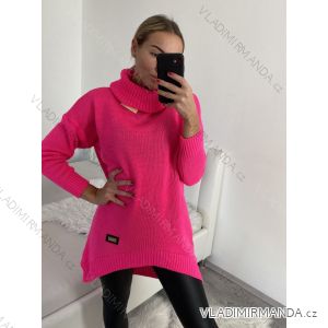 Svetr pletený prodloužený s rolákem dlouhý rukáv dámský (L/XL ONE SIZE) ITALSKÁ MÓDA IM4221283