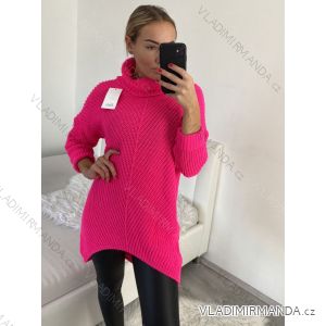Svetr pletený prodloužený s rolákem dlouhý rukáv dámský (L/XL ONE SIZE) ITALSKÁ MÓDA IM4221284