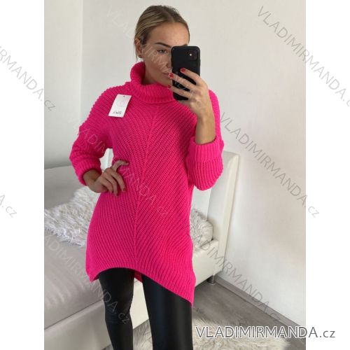 Svetr pletený prodloužený s rolákem dlouhý rukáv dámský (L/XL ONE SIZE) ITALSKÁ MÓDA IM4221284