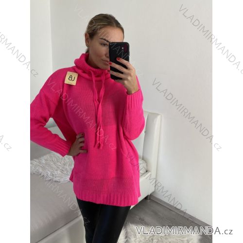 Svetr pletený prodloužený s rolákem dlouhý rukáv dámský (L/XL/2XL ONE SIZE) ITALSKÁ MÓDA IM4221285