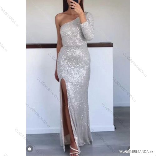 Šaty elegantní třpytivé s flitry dlouhý rukáv dámské (S/M ONE SIZE) ITALSKÁ MÓDA IMM22fl23098