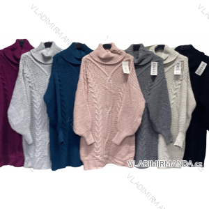 Šaty pletené/svetr prodloužený s rolákem dlouhý rukáv dámské nadrozměr (2XL/3XL ONE SIZE) ITALSKá MóDA IMC22961