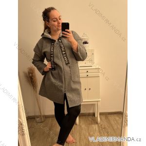 Kabát na zip s kapucí dlouhý rukáv dámská nadrozměr (2XL/3XL ONE SIZE) ITALSKÁ MÓDA IM422P68D95