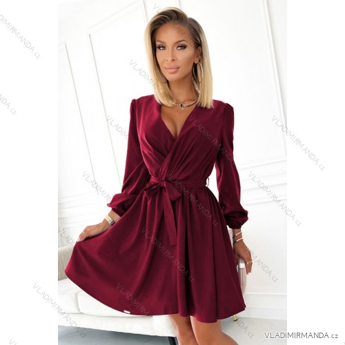 339-3 BINDY Feminine dress with a neckline - Burgundy