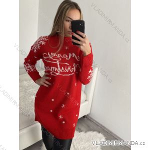 Šaty pletené/svetr prodloužený dlouhý rukáv dámský vánoční (S/M/L ONE SIZE) ITALSKÁ MÓDA IMM22vn22958