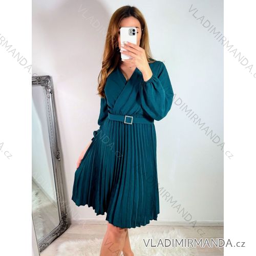 Summer long sleeve flowered women's dress (UNI S / L) ITALIAN FASHION IMK20150 S/M Emerald