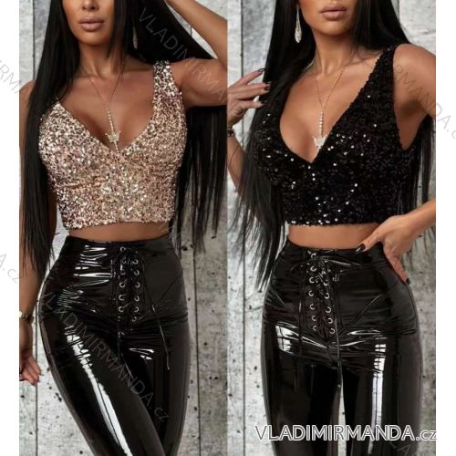 Top třpytivý s flitry na ramínka dámský (S/M ONE SIZE) ITALSKÁ MÓDA IMWE224060
