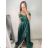 Šaty carmen dlhé na ramienka elegantné saténové dámske (S/M ONE SIZE) TALIANSKA MÓDA IMPBB22B22735/DR - zelená lipová - S/M