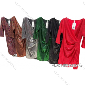 Šaty elegantní třpytivé s flitry dlouhý rukáv dámské (S/M ONE SIZE) ITALSKá MóDA IMM22EL284
