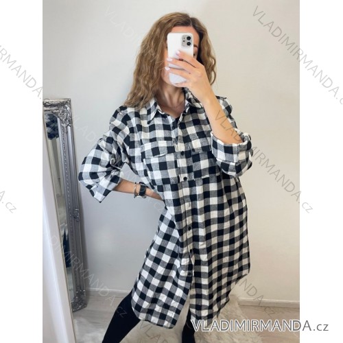 Šaty košilové dlouhý rukáv dámské (L/XL ONE SIZE) ITALSKá MóDA IM720518 bílá L/XL one size