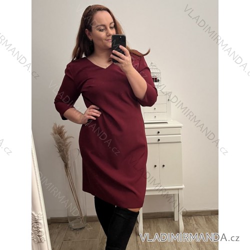 Šaty elegantný krátky rukáv letné dámske (44-46-48-50-52) Poľská MÓDA PMLP22DARA1/DU vínová 44