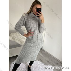 Šaty dlhé pletené s rolákom dlhý rukáv dámske (S/M ONE SIZE) TALIANSKA MÓDA IMWB22341