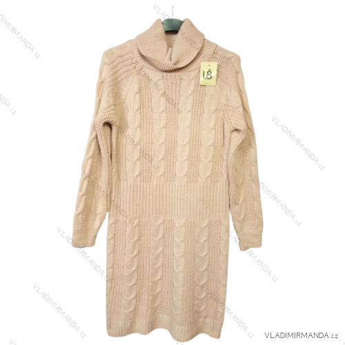 Women's Plus Size Knitted Turtleneck Long Sleeve Dress (L/XL/2XL ONE SIZE) ITALIAN FASHION IM4221085 Old-pink L / XL