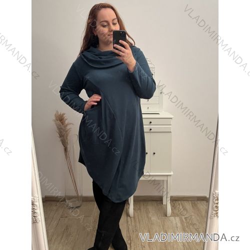 Šaty sametové s golirém dlouhý rukáv dámské nadrozměr (2XL/3XL ONE SIZE) ITALSKá MóDA IM4221295