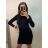 Šaty úpletové dlouhý rukáv dámské (S/M ONE SIZE) ITALSKÁ MÓDA IMF22W122 S/M Black