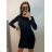 Šaty úpletové dlouhý rukáv dámské (S/M ONE SIZE) ITALSKÁ MÓDA IMF22W122 S/M Black