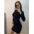 Šaty úpletové dlouhý rukáv dámské (S/M ONE SIZE) ITALSKÁ MÓDA IMF22W122 S/M Black