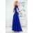 405-2 ELENA Long dress with a neckline and ties on the shoulders - blue