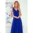 405-2 ELENA Long dress with a neckline and ties on the shoulders - blue