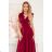 405-1 ELENA Long dress with a neckline and ties on the shoulders - Burgundy color