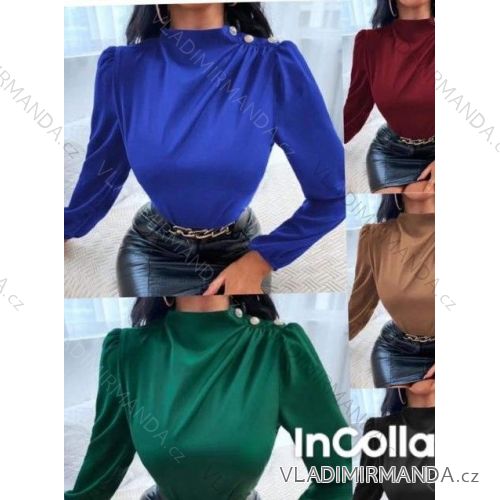 Tunika/halenka saténová dlouhý rukáv dámská (S/M ONE SIZE) ITALSKÁ MÓDA IMWC23093